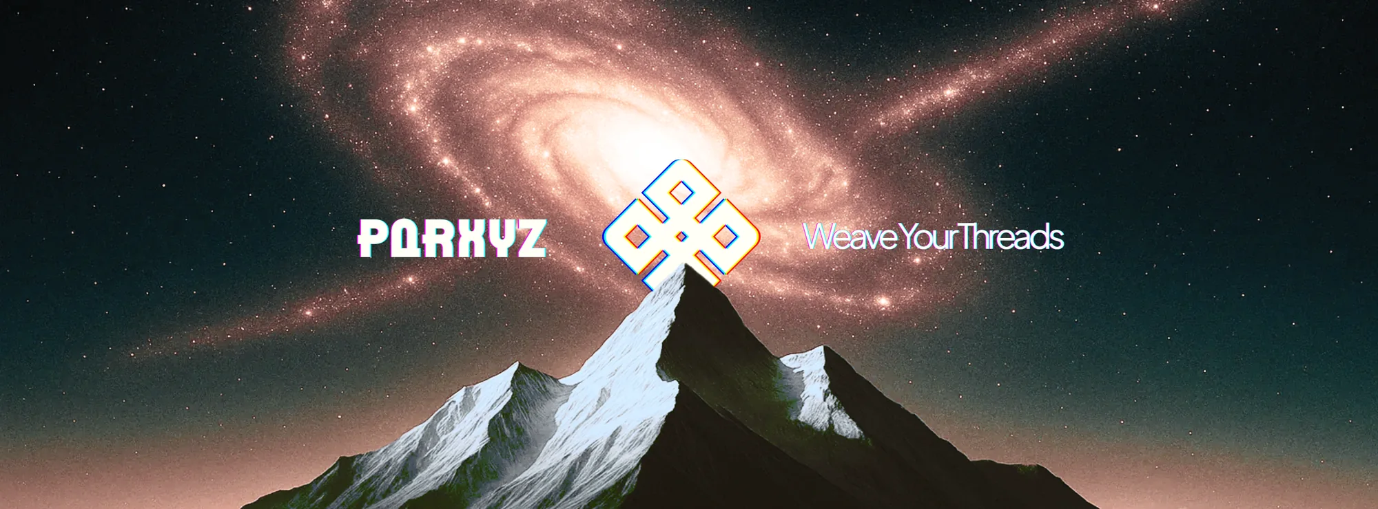 Parxyz, Weave Your Threads: the Parxyz mark resting on a snowy mountain peak beneath a spiral galaxy